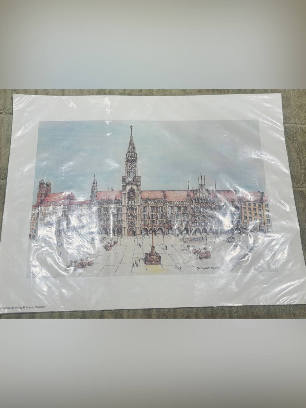 VTG German Print Marienplatz München LFaust in original pkg Unframed VG